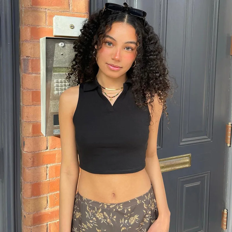 

Футболка женская с V-образным вырезом, без рукавов, до пупка