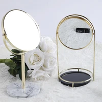 nordic natural marble desktop makeup mirror dressing table pole double sided rotatable mirror mirroir decoration aesthetic