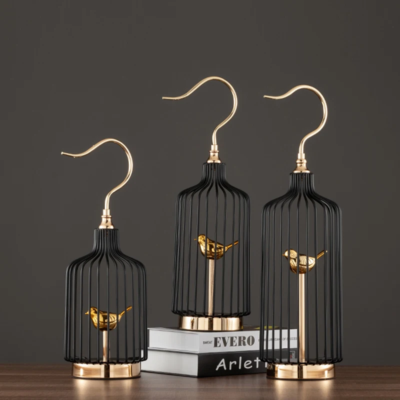 

Creative Gold Emulation Half Side Birdcage Living Room Decoration Nordic Luxury Modern Home Decore Ornament Dining Table Decor