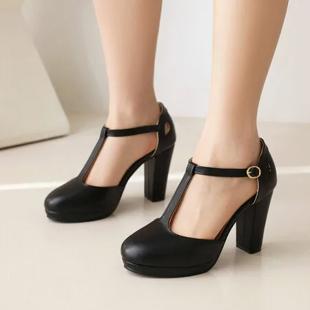 

Большие размеры; Обувь на высоком каблуке; Модная и Минималистичная обувь с круглым носком на толстом каблуке; Большие размеры