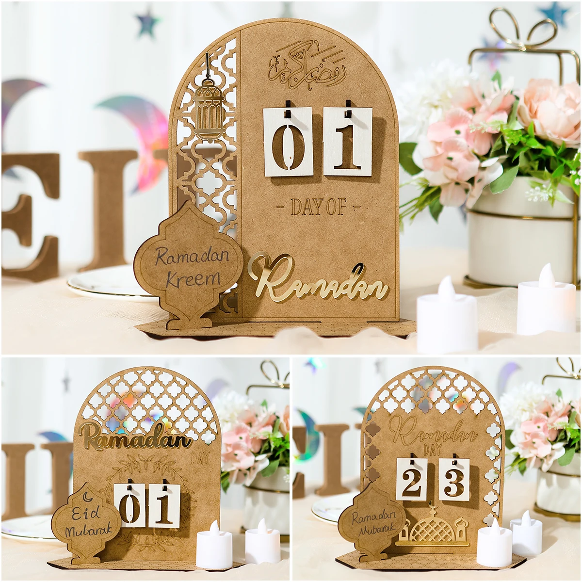 

2023 Ramadan Decoration for Home Islam Ramadan Countdown Calendar Eid Mubarak Wooden Ornament Muslim Party Decor Ramadan Kareem