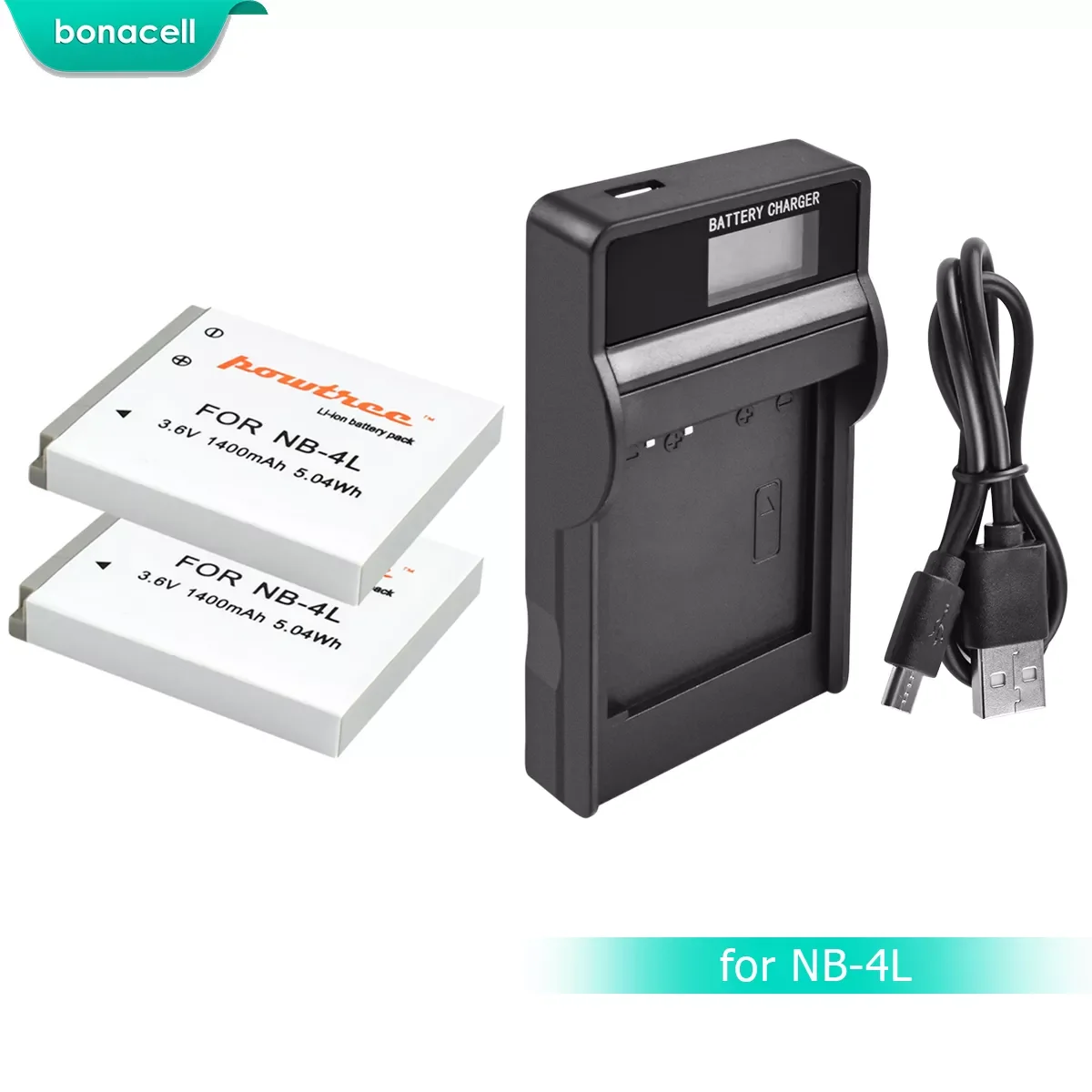 

NEW2023 Bonacell 1400mAh NB-4L NB4L NB 4L Battery Bateria+LCD Charger for Canon IXUS 30 40 50 55 60 65 80 100 PowerShot SD1000 1