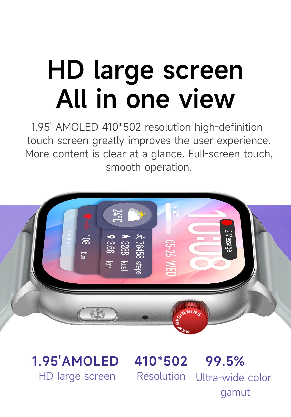 Смарт-часы для владельца времени мужчин и женщин 1 952-дюймовый экран легкий вес