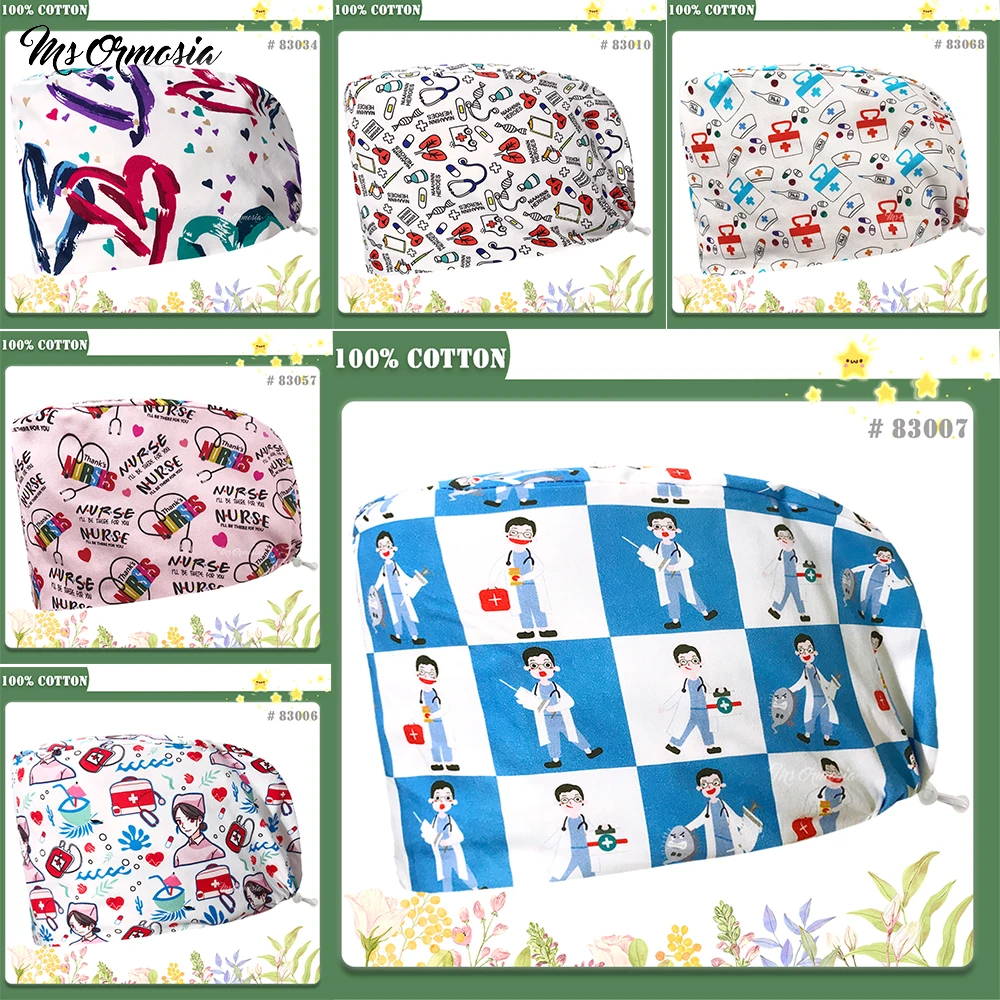 

Nurse Scrub Cap Print Adjustable Buckle Skull Cap Beauty Salon Surgeon Dental Clinic Nursing Hat Women Men Medical Surgical Caps