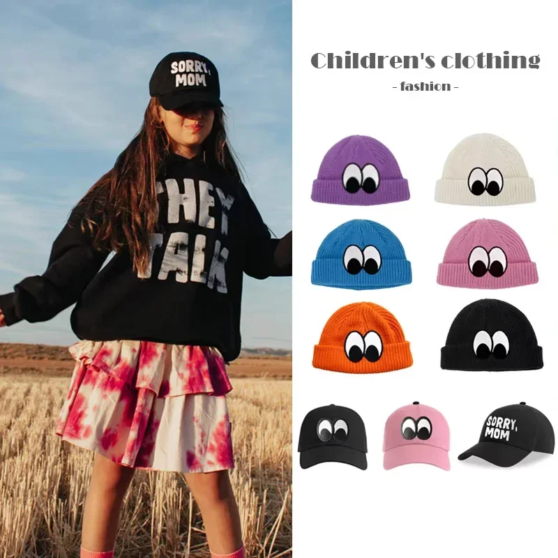Модная кепка для девочек 24AW детская вязаная шапка с мультяшной вышивкой LMH шляпа