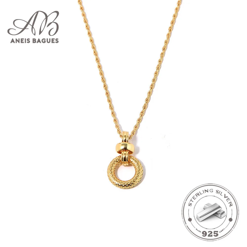 

Aneis Bagues French Circle Pendant 925 Sterling Silver 18K Gold Plated Necklace For Women Fine Jewellery Clavicle Chain Necklace