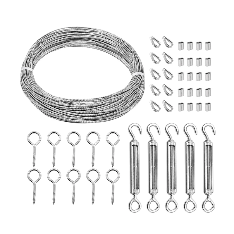 

1Set 1/16Inch Turnbuckle Wire Tensioner Kit 115Ft Wire Rope Hook And Eye Turnbuckle Kit Stainless Steel