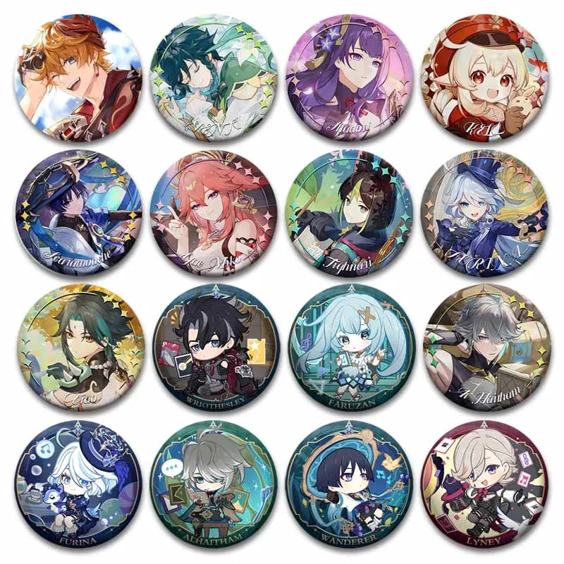 Фото Genshin Impact Pins Поп-игра Фигурка Kaeya Kaveh Itto Kirara Cyno Wanderer Mika Razor Xiao Значок Круглые броши для рюкзака Обувь №1
