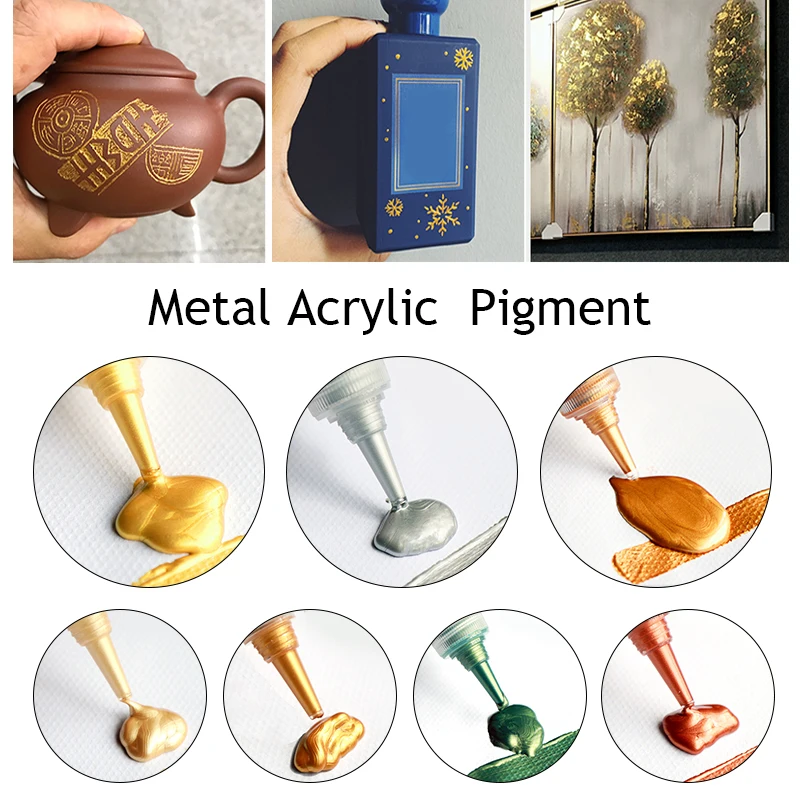 

60ml Metal Acrylic Paint DIY Coloring Resin Pigment Gold Silver Copper Handmade Jewelry Making Hook Line Paste Gypsum Doll