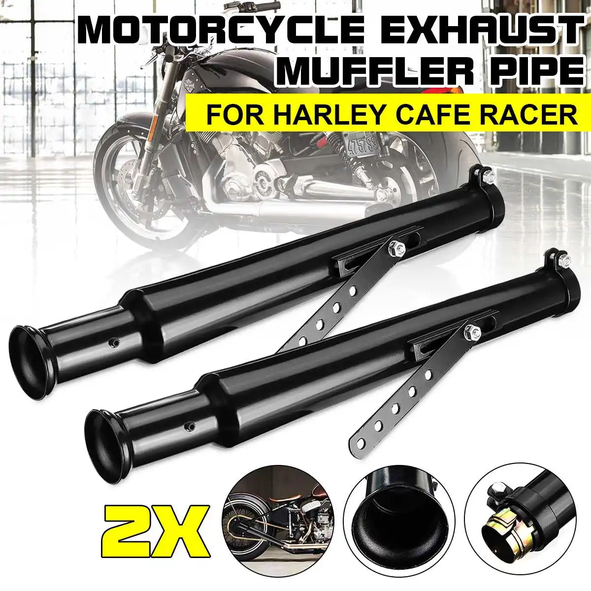 

1/2PCS 522MM 36/39/41CM Universal Motorcycle Exhaust Muffler Pipe Tail Tube Silencer For Chopper Bobber Cafe Racer Custom
