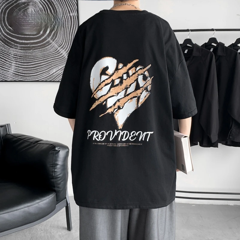 

Summer Korean Style Love Printed Oversized T-Shirt Hip Hop Loose Plus Size Couple Clothes Streetwear Fashion Casual Top Men