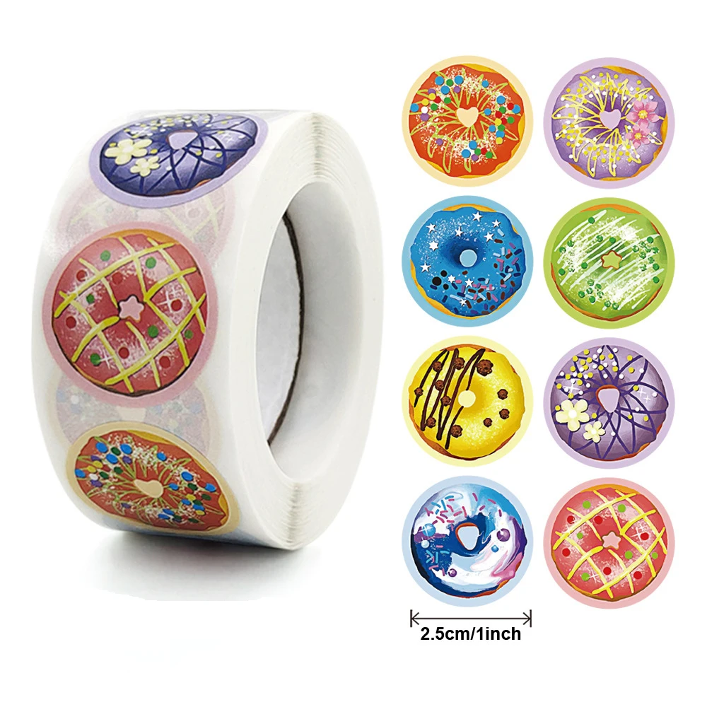 

50-500Pcs Stylish Donut Sticker 8 Designs Delicious Looking Handmade Color Labels Stickers for Cake Bread Baking Decoration