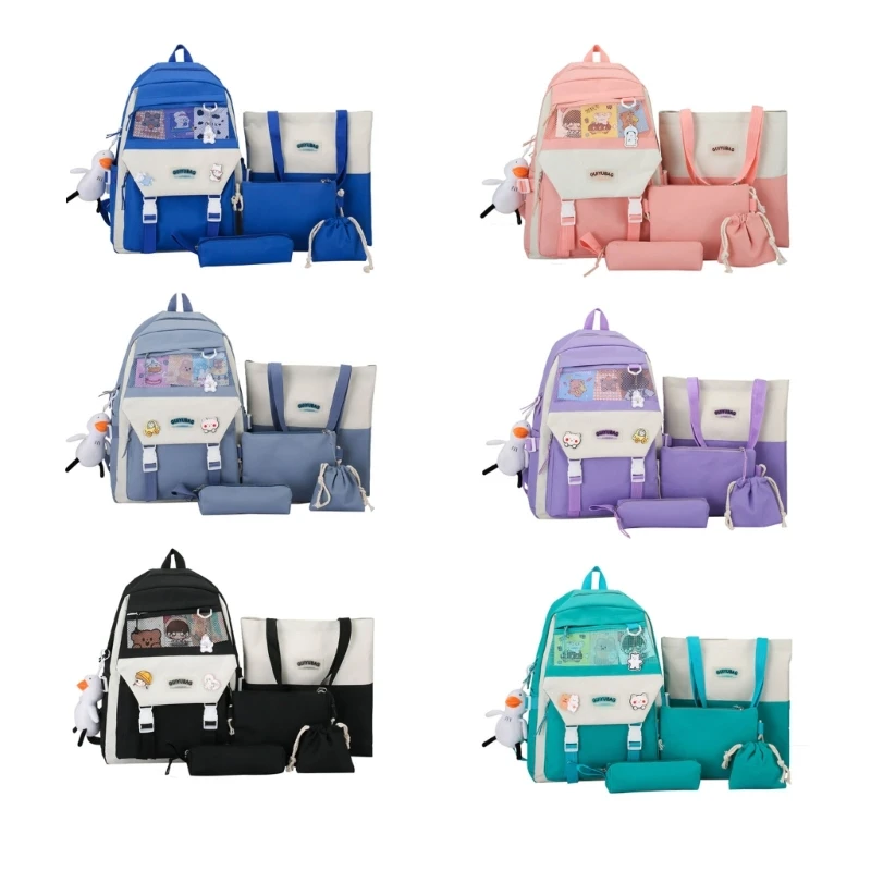

5pcs Large Capacity Backpack Set for School Bookbag for Teens Girls Daypack Cute Shoulder Bag Handbag Pencil for Case