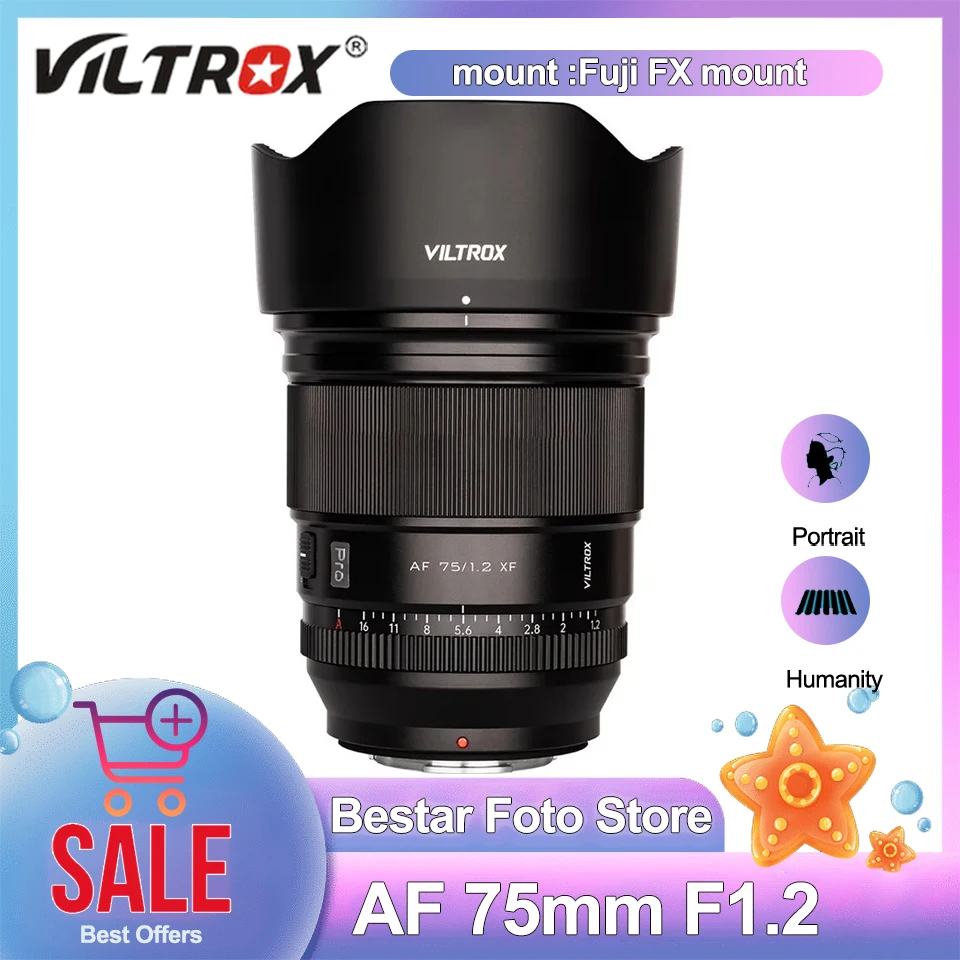 Профессиональный портретный объектив Viltrox AF 75 мм F1.2 XF Pro с большой диафрагмой для