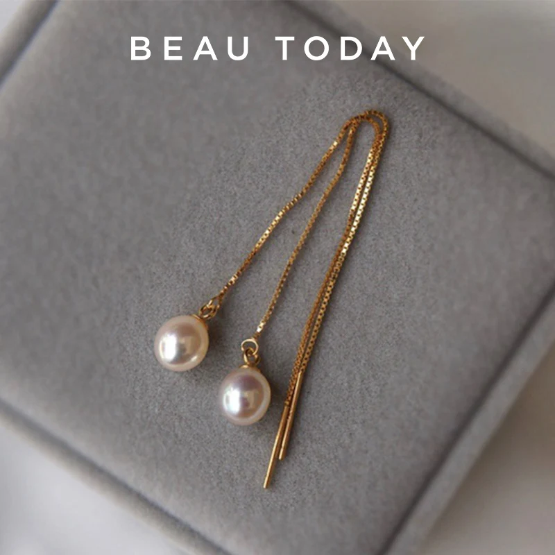 

Женские классические серьги BEAUTODAY, 18 К позолоченные серьги с серебряным жемчугом 925 пробы, Женские аксессуары ручной работы, 93545