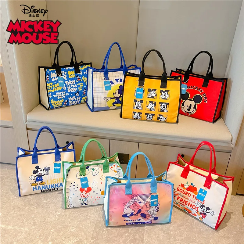 

Mickey Disney Fashion Canvas Bag Cute Mickey Mouse Shoulder Bag for Women Anime Toys Large Capacity Portable Tote Bag Girls Gift