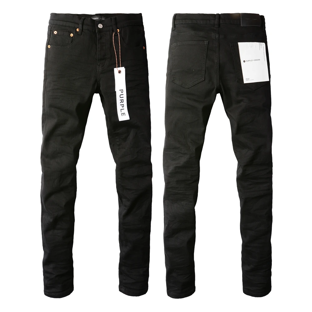 

2023 Purple Brand Men's Solid Streetwear Fashion Black Denim Slim Stretch Jeans
