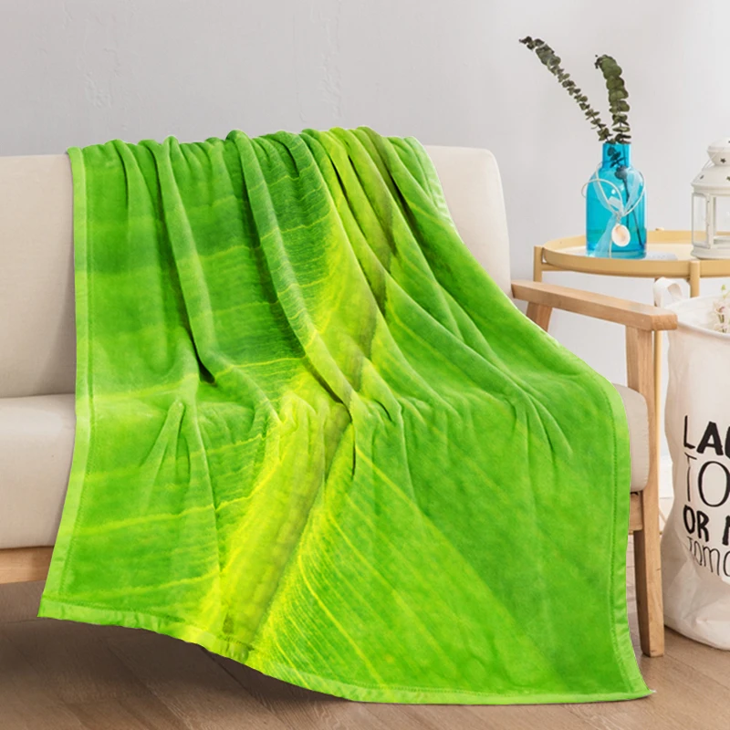 

Big Leaf Green Throw Blanket for Bed Decorative Sofa Blankets Bedspread the Fluffy Soft Fleece Custom Summer Nordic Home Textile