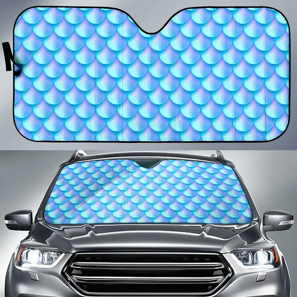 

Blue Neon Mermaid Scales Pattern Print Car Sun Shade