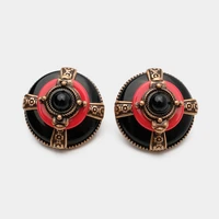 jbjd vintage stud earrings copper plated natural agate red and black colors earrings jewelry old style classic earrings for gift