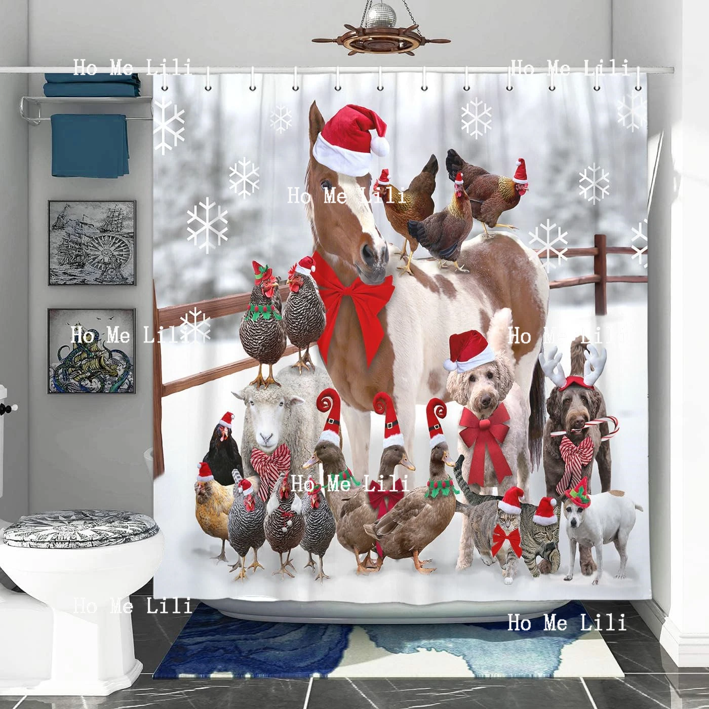 Рождественский зимний тканевый комплект занавесок для душа декор фермерского