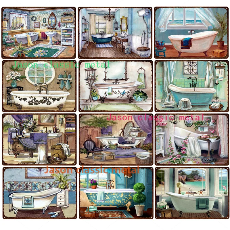 

Декор для ванной, металлический знак, винтажный Европейский стиль, раковина для ванны, железная живопись, домашний декор, настенное искусство