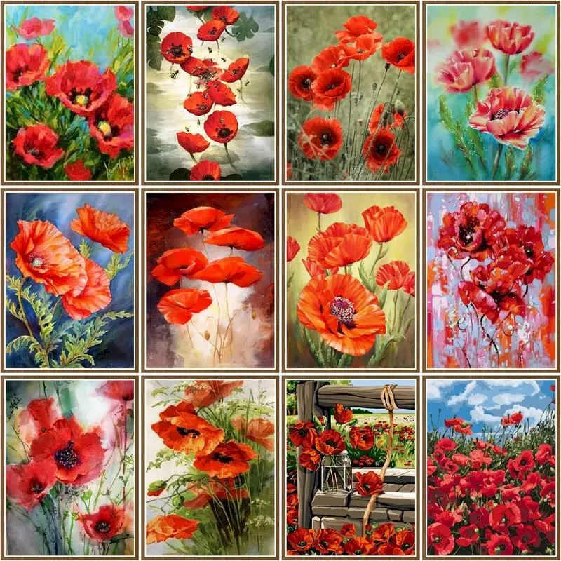

CHENISTORY Painting By Number Red Flower Diy 40x50cm Frame Picture By Numbers Acrylic Canvas Painting For Decoration