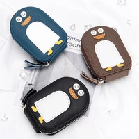 cowhide organ card case lady cartoon penguin credit card holder multi card slot men id card case zipper small wallet coin bag