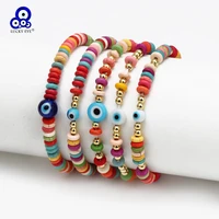 lucky eye rainbow colorful stone beaded bracelet adjustable turkish evil eye bracelet fashion jewelry for women girls men be838