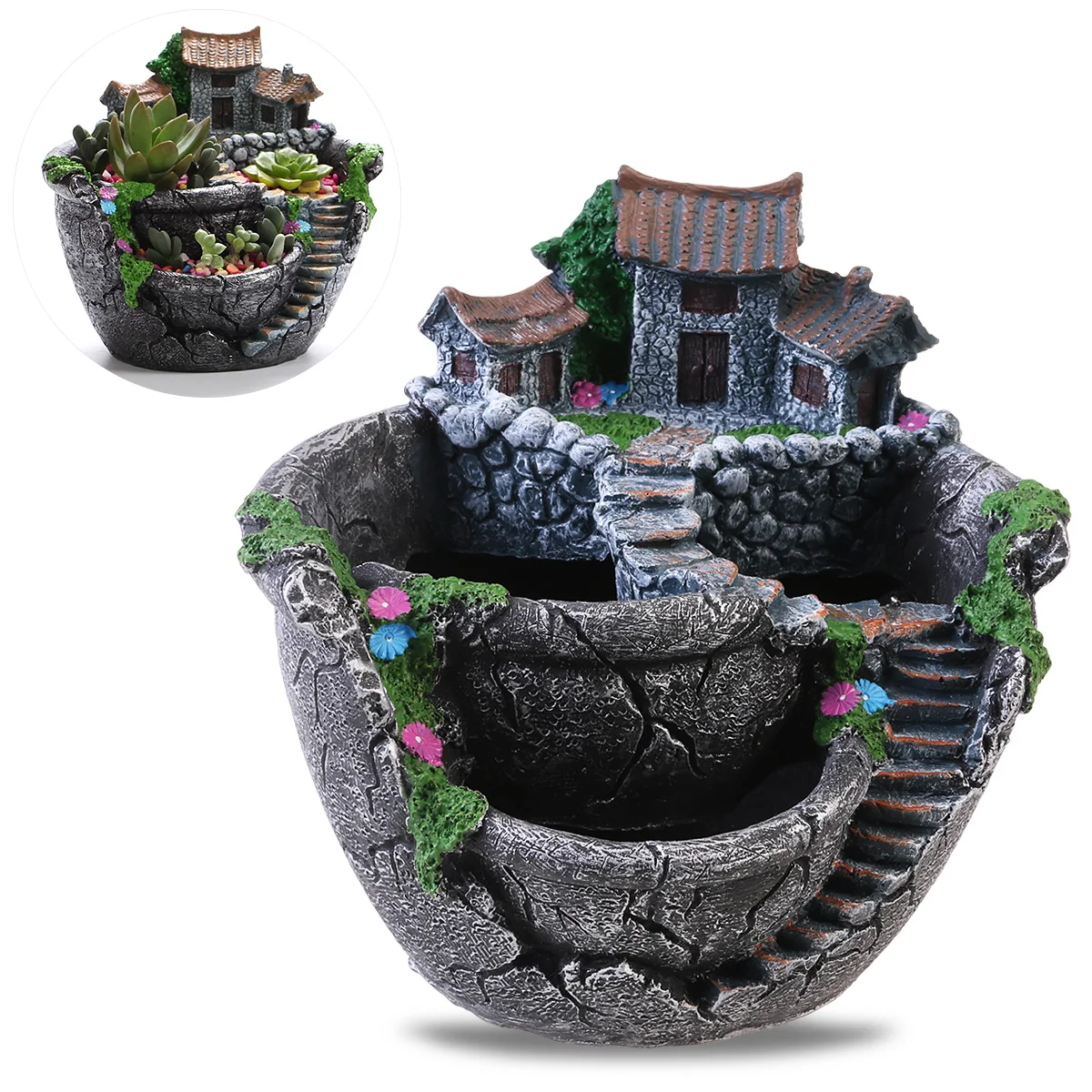 

BESTOYARD Micro Landscape Artificial Flowers Succulent Plants Pot Tiny Creative Flower Pot Holders Hanging Garden Design with