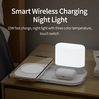 Genai 3 in 1 Wireless Charger 15W Qi Fast Charging Station Night Light Induction Charging Cradle for AirPods Huawei Charger Dock
