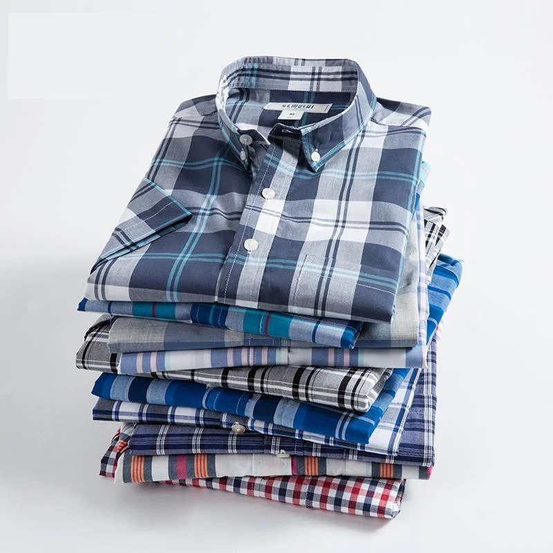 

New arrival Summer Men Short Sleeved Cotton Lattices Casual Fashion Casual Shirts mens large plus Size M L XL 2XL3XL 4XL 5XL 6XL