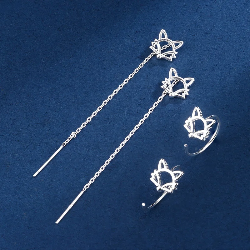 Модные серьги-капельки с полыми животными лисы для женщин серебряный цвет