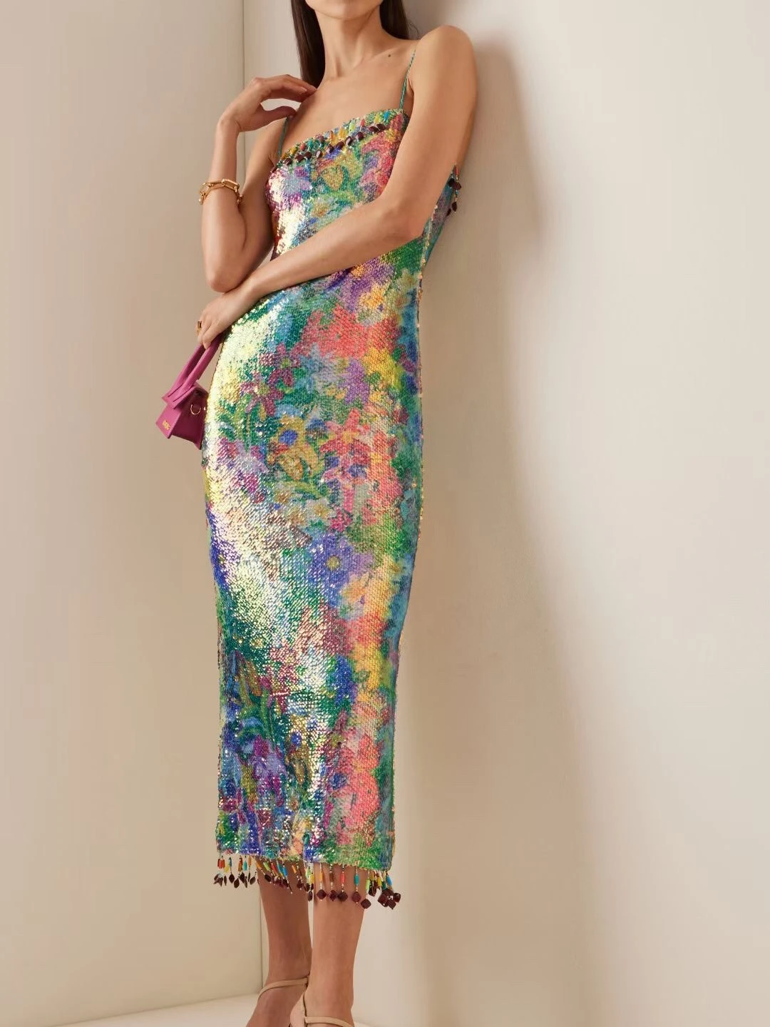 

2022 Autumn New High Quality Sequined Sleeveless Midi Dress