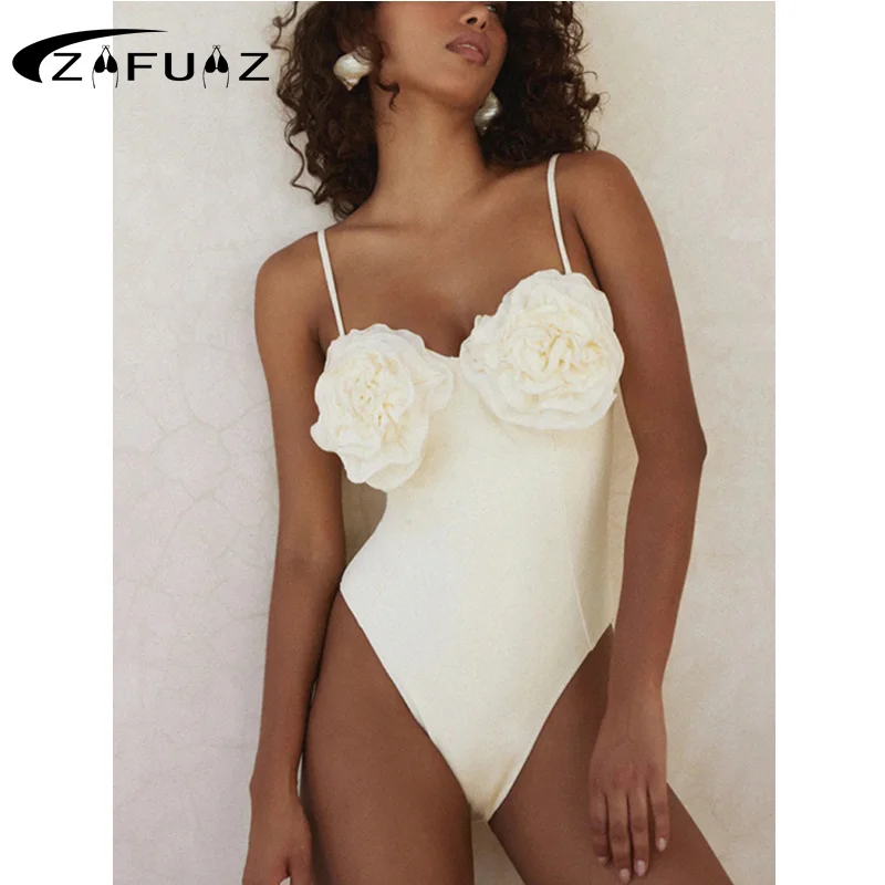 

ZAFUAZ 2023 Sexy 3D Flower Bikini Set Brazilian One Piece Swimwear Women Swimsuit Beachwear Summer Monokini Biquini Bikinis