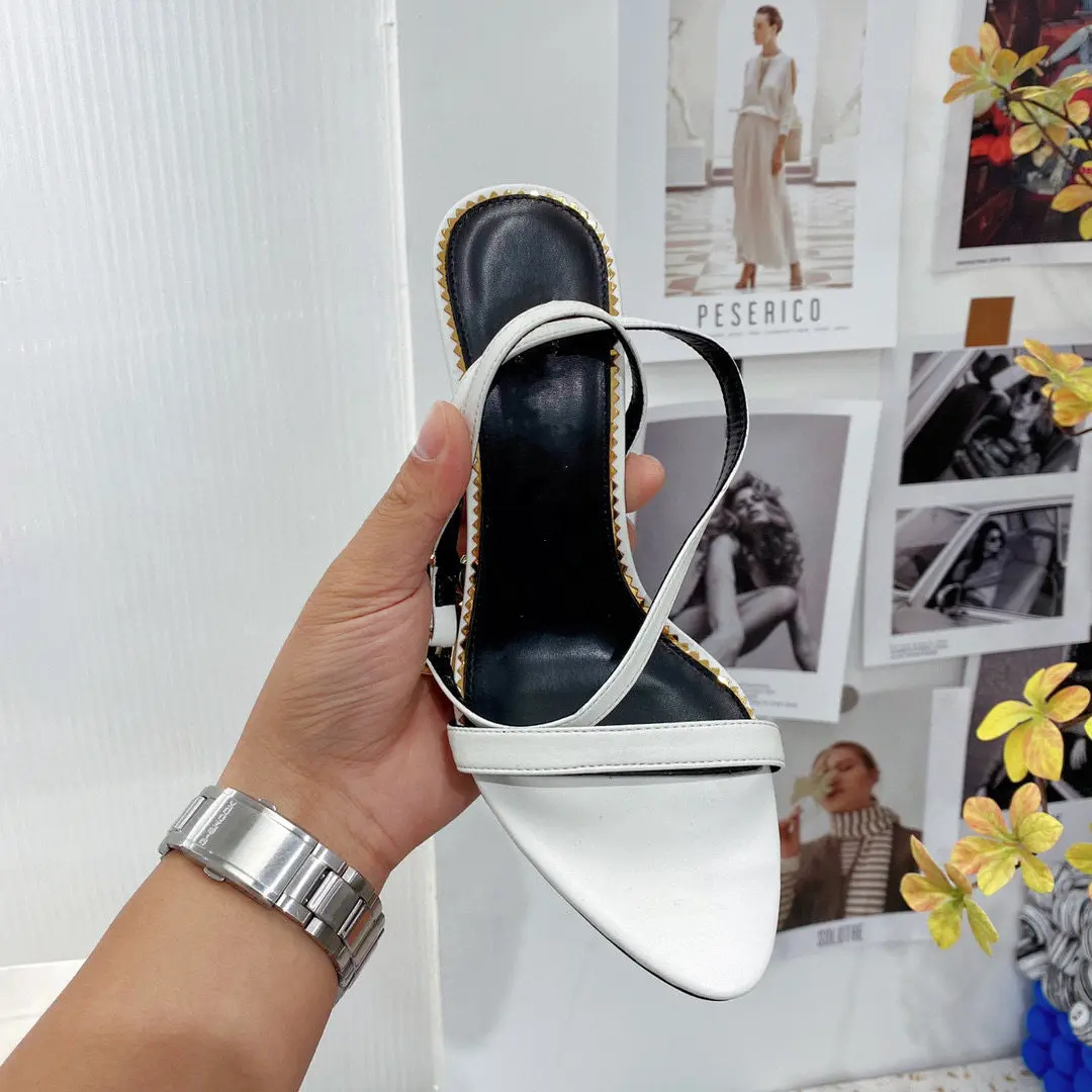 Сандалии женские кожаные с открытым носком дизайнерские босоножки на высоком