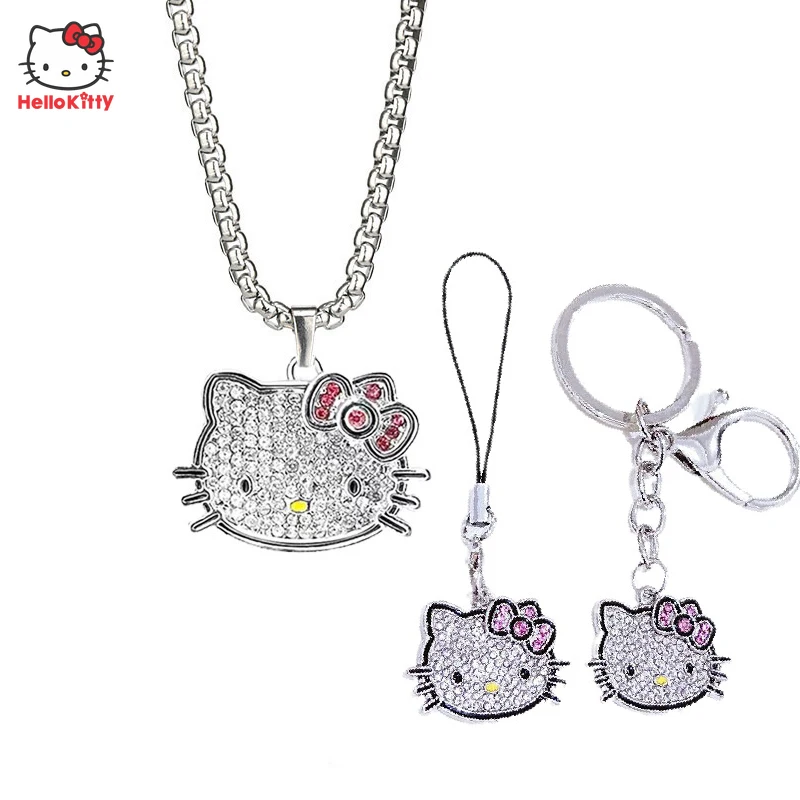 

Kawaii Sanrio with Diamond Hello Kitty Pendant Necklace Pendant Fashion Cartoon Y2K Sweater Collarbone Long Necklace Girls Gift