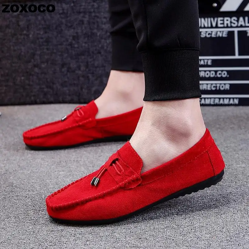 

Men Casual Shoes Fashion Male Shoes Suede Soft Men Loafers Leisure Moccasins Slip On Men's Driving Shoes Black Red Man Lazy Shoe