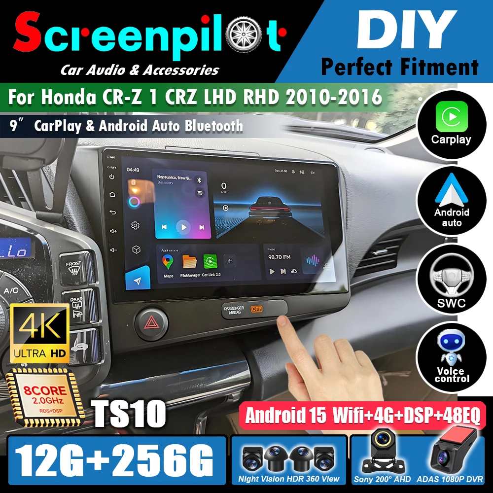 Фото Android 15 для Honda CR-Z 1 CRZ LHD RHD 2010-2016 Автомобильный радиоприемник Мультимедиа 5G Беспроводной Carplay Сенсорный экран GPS-навигация Стерео №1