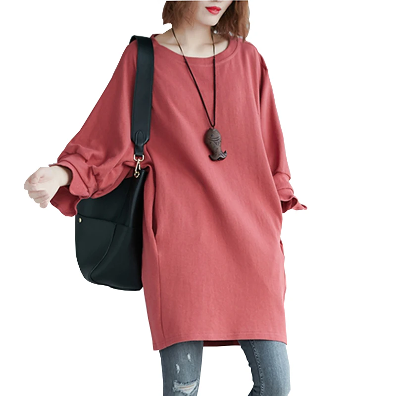 

2022 New Spring and Autumn Vintage Elegant O-Neck Female Loose Elegant Solid Color Ruffled Balloon Sleeve Dress Vestidos FC1896