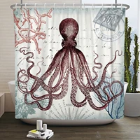 180x180cm nautical blue octopus shower curtain ocean creature underwater world starfish abstract art fabric polyeste