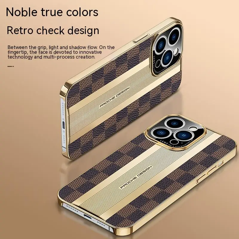Luxury Genuine Leather Case For iphone 14 13 12 Pro Max New 14Pro Full Camera Protection Ultrathin electroplate Phone Case coque