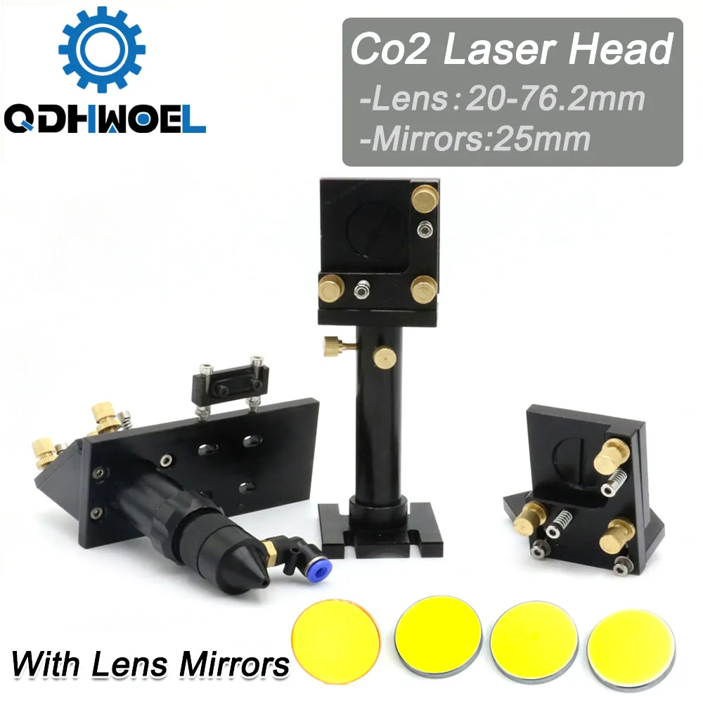 

QDHWOEL Whole Set Co2 Laser Head for Co2 Laser Spare Parts With Silicon Reflect Mirror 25mm + USA Focus Lens 20mm-76.2mm