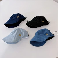 kids bucket hat for girls boys big brim vintage denim hats children fisherman caps outdoor adjustable baby accessories 3 8y
