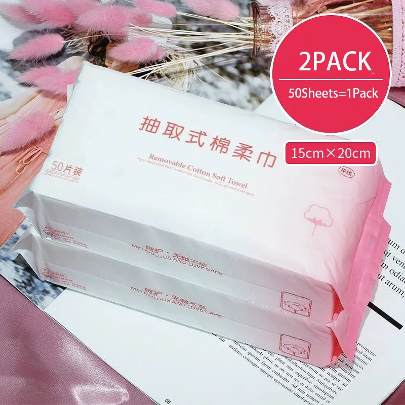 2 Bags Disposable Face Towel Soft Thick Cotton Cleansing Facial Tissue Wet Dry Use Makeup Removing Wipes