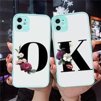 luxury initial letter a z silicon phone case for iphone 12 pro 13 pro max 12 13 mini hot retro black flower cyan soft back cover