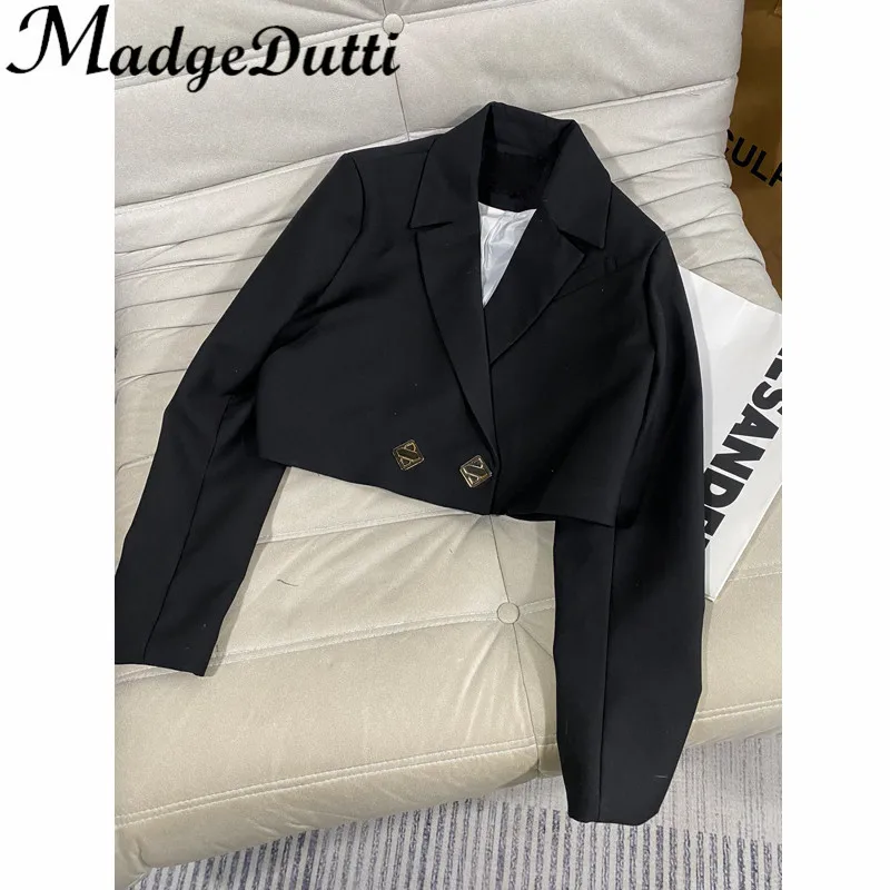 

Женский двубортный Блейзер MadgeDutti, свободный черный блейзер с лацканами, модель 2,10 года