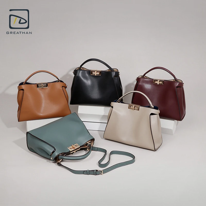 

GreatHan Ladies Elegant Leather Handbag Commuter Day Bag With Twist Buckle