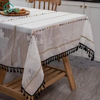 tablecloth tassel jacquard rectangle table cloth for dinning wedding decoration washable fabric polyester linen table cover
