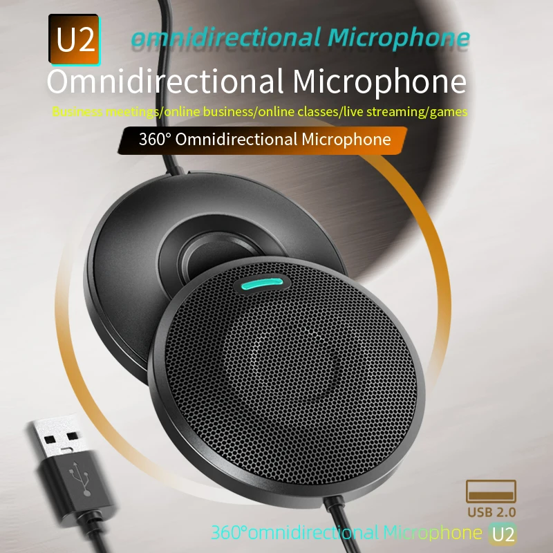 

U2 360° Omnidirectional PC Microphone USB Microphone Condenser Microfono Wired Professionnal Conference Microphone for PC Phone